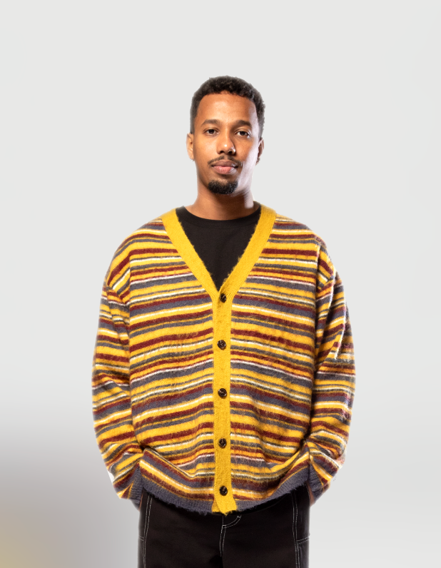 Multico – Cardigan shaggy oversize à rayures