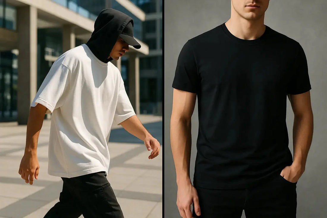 Comparaison entre un t-shirt oversize et un t-shirt coupe droite