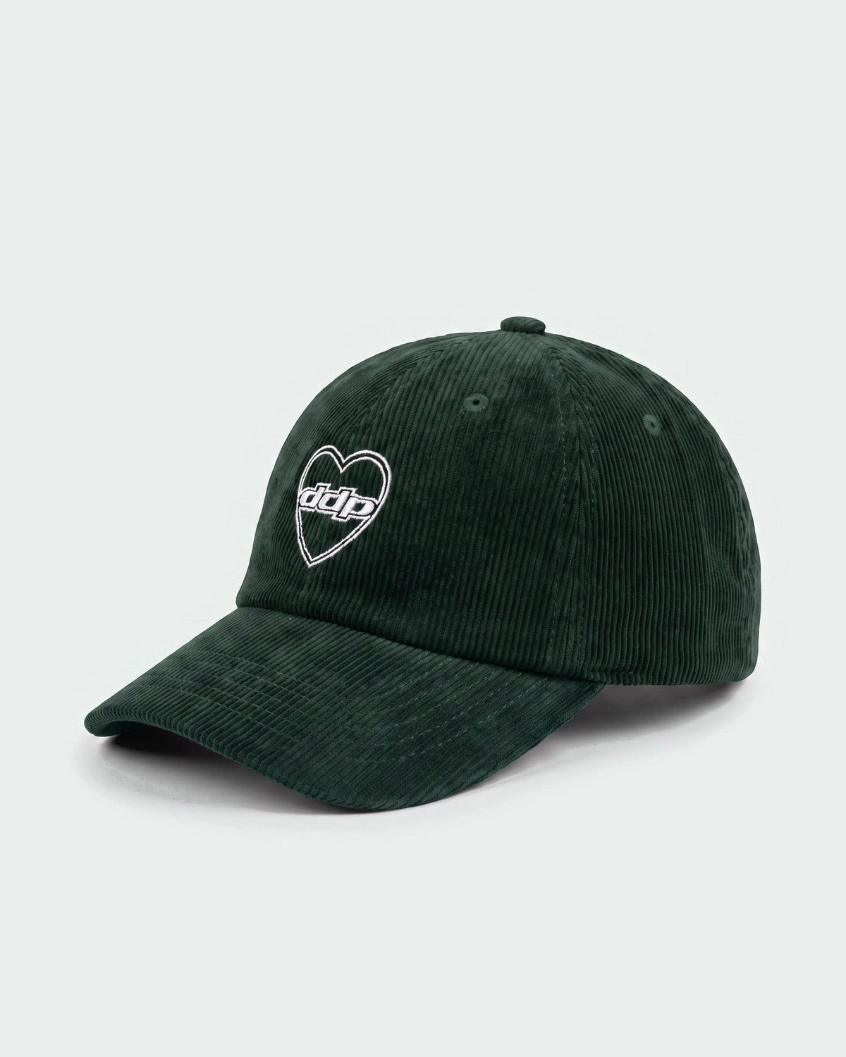 Casquette baseball DDP Heart 95 B&W en velours côtelé – coloris Vert – vue de trois quarts