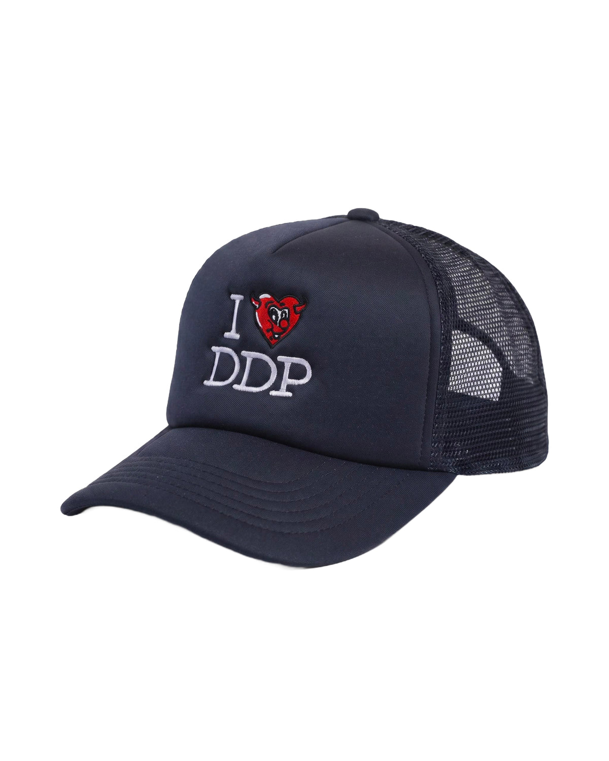 Casquette trucker DDP I Love DDP en mousse – coloris Bleu Marine – vue de trois quarts