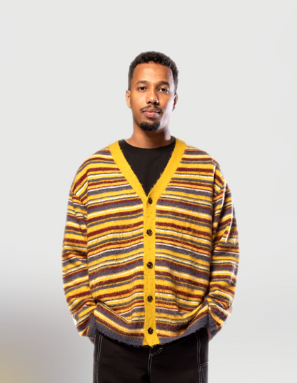 Multico – Cardigan shaggy oversize à rayures