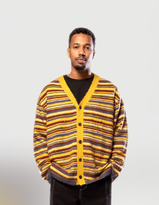Multico – Cardigan shaggy oversize à rayures
