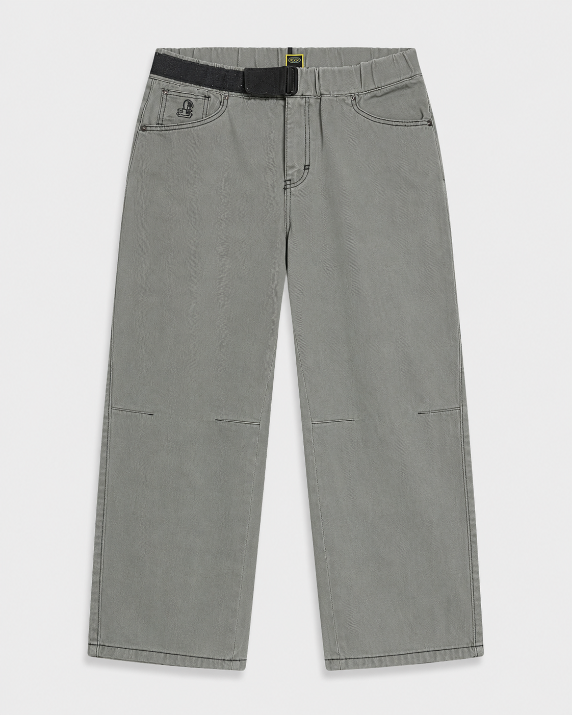 Pantalon DDP kaki taille unique, coupe droite ample avec ceinture intégrée noire – vue de face