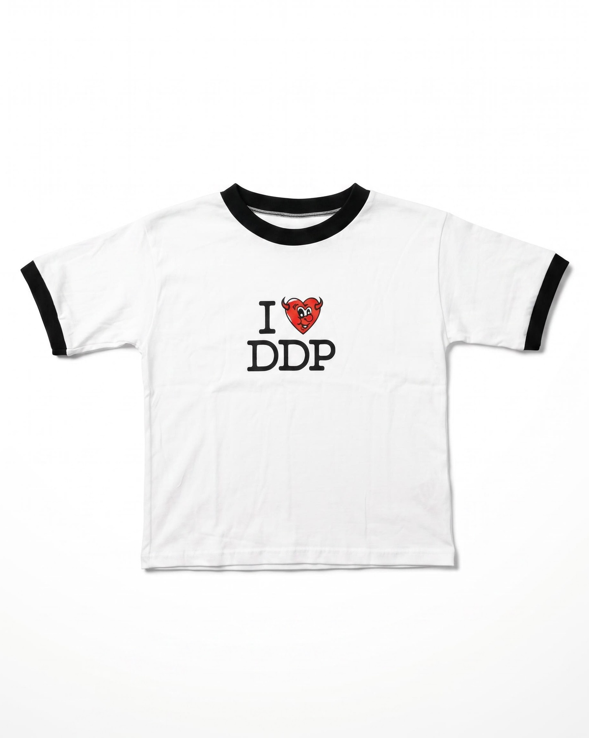 Baby Tee DDP I Love DDP Contrasté Blanc / Noir – face à plat