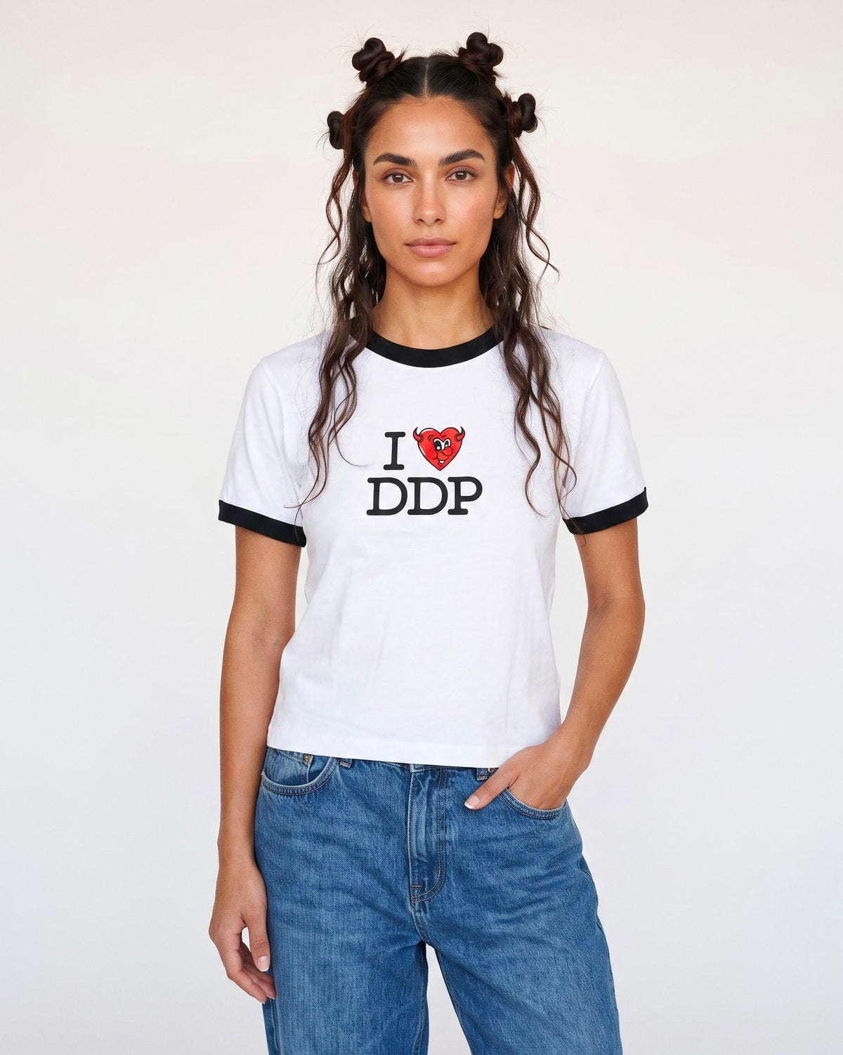 Baby Tee DDP I Love DDP Contrasté Blanc / Noir – détail haut