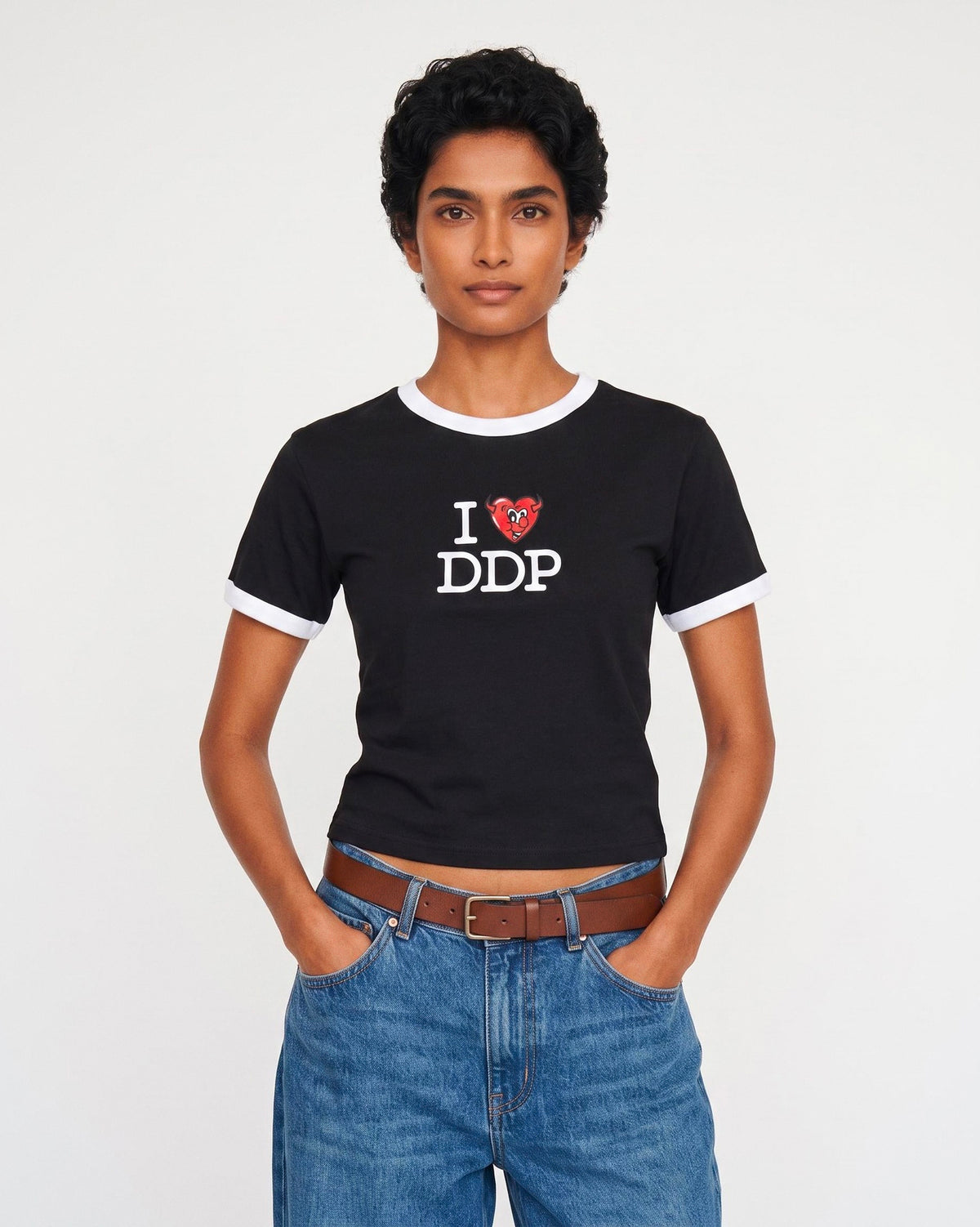 Baby Tee DDP I Love DDP Contrasté Noir / Blanc – vue portée face
