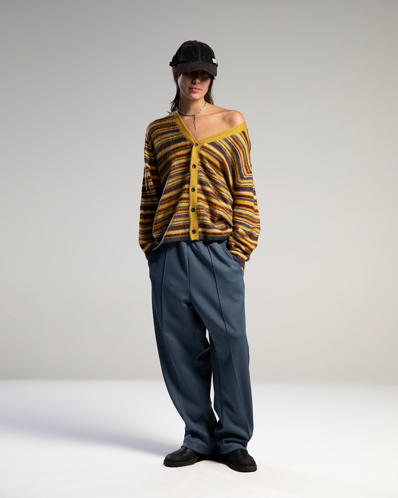 Multico – Cardigan shaggy oversize à rayures