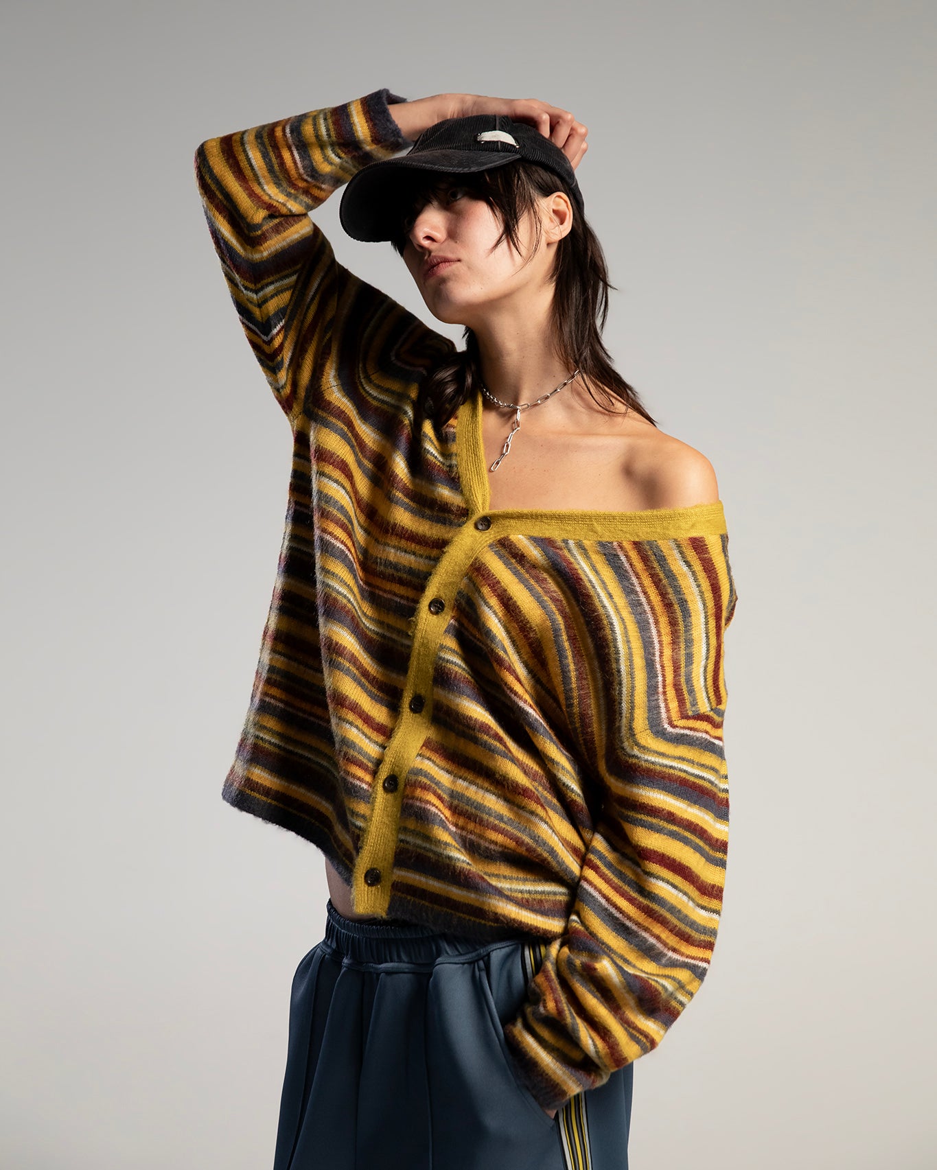 Multico – Cardigan shaggy oversize à rayures