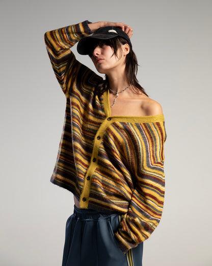 Multico – Cardigan shaggy oversize à rayures