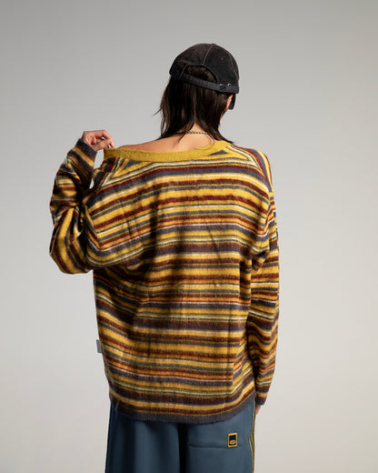 Multico – Cardigan shaggy oversize à rayures