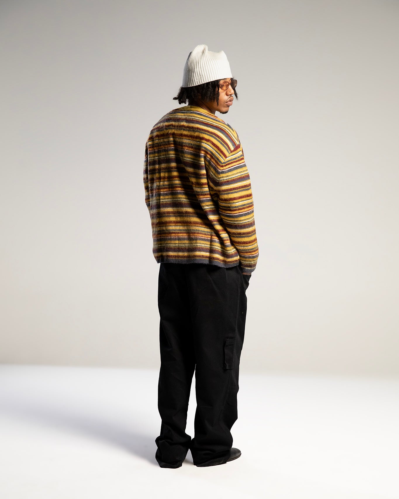 Multico – Cardigan shaggy oversize à rayures